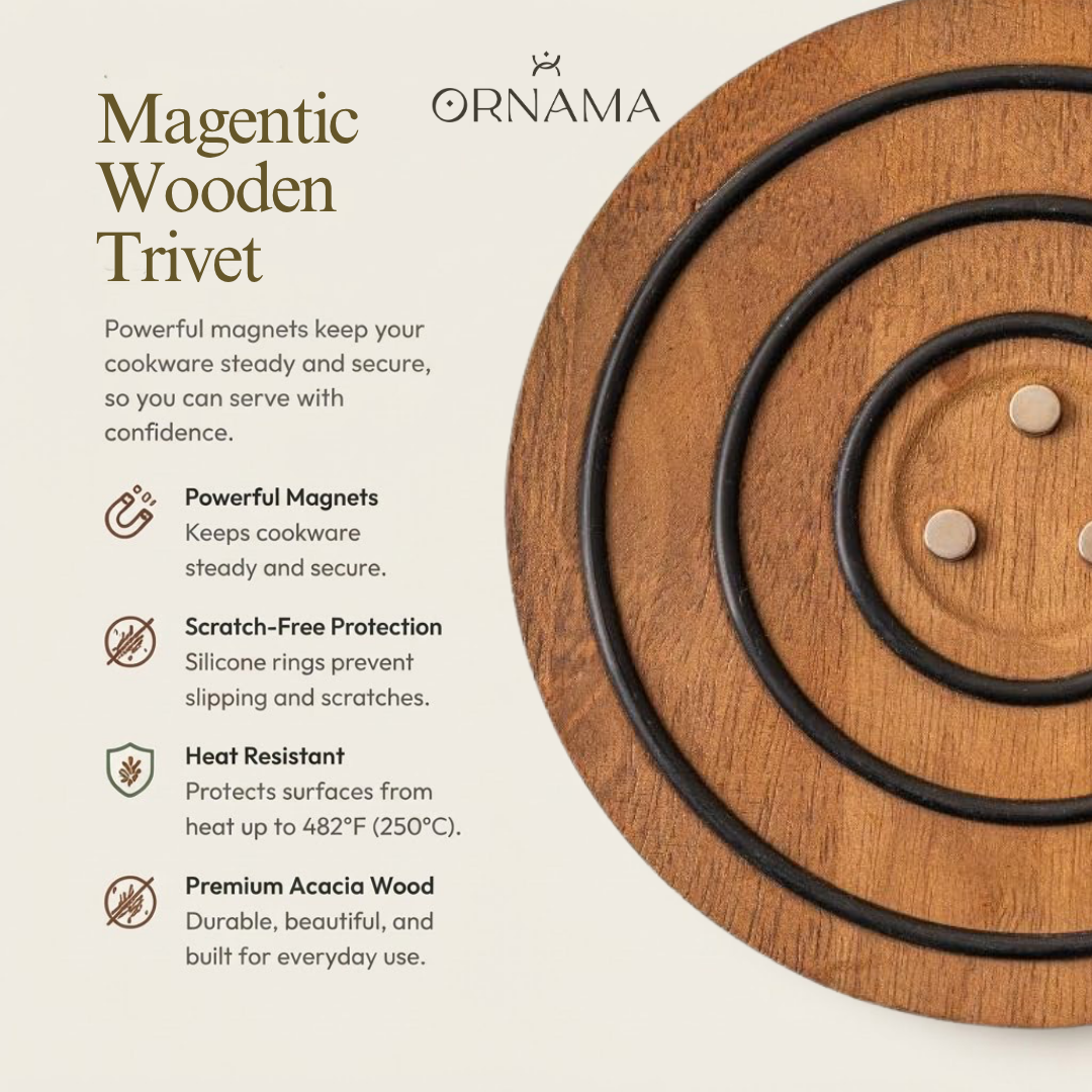 Magnetic Wooden Trivet for Hot Pots and Pans